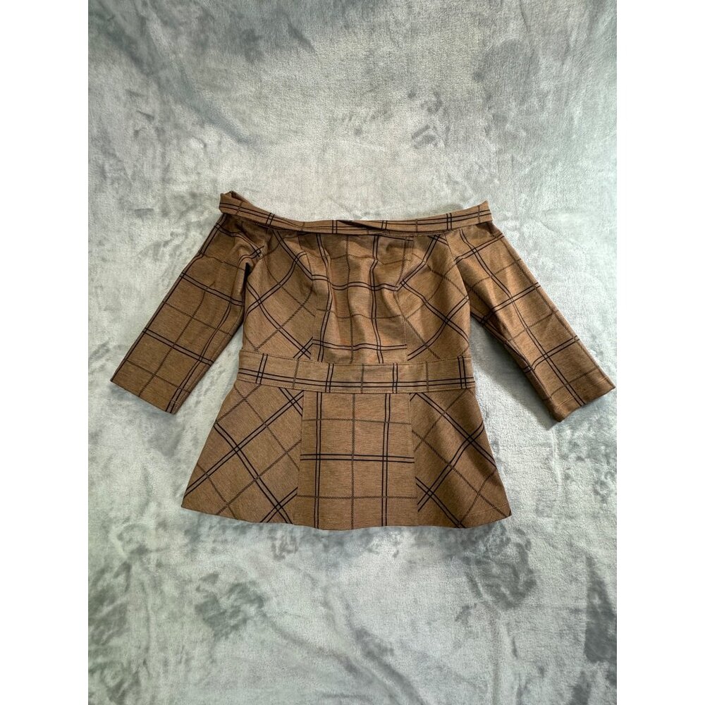 New York & Co 7th Avenue shirt womens Medium Off-Shoulder Plaid Peplum top